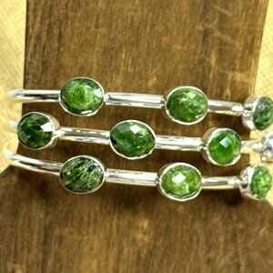 Jay King Cuff Bracelet Sterling Silver Green Chrome Diopside Multi Stone 3 Rows